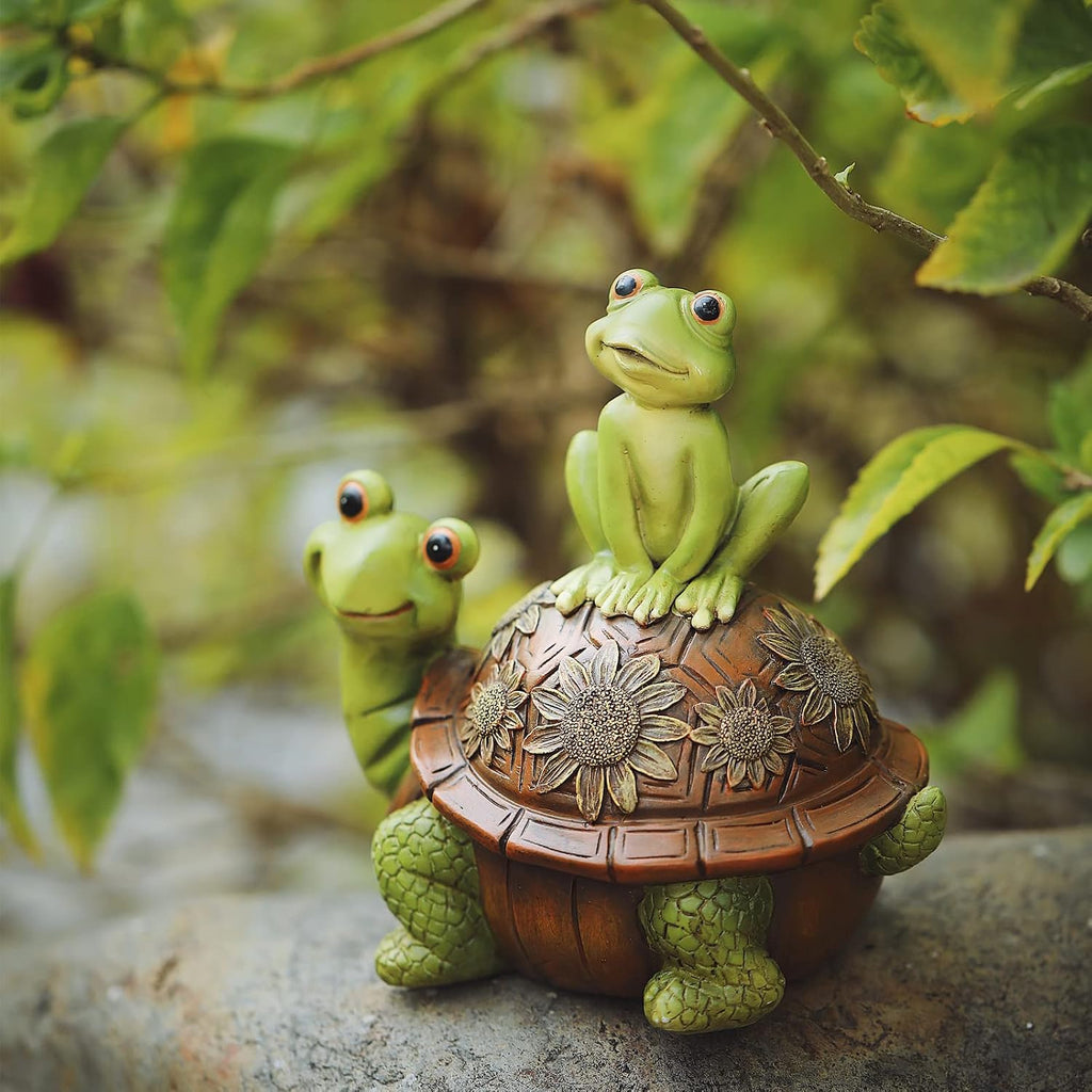 Resin Frog and Tortoise Garden Statue, Green Frog Tortoise Figure for Outdoor Decor Yard and Garden Decoration Resin