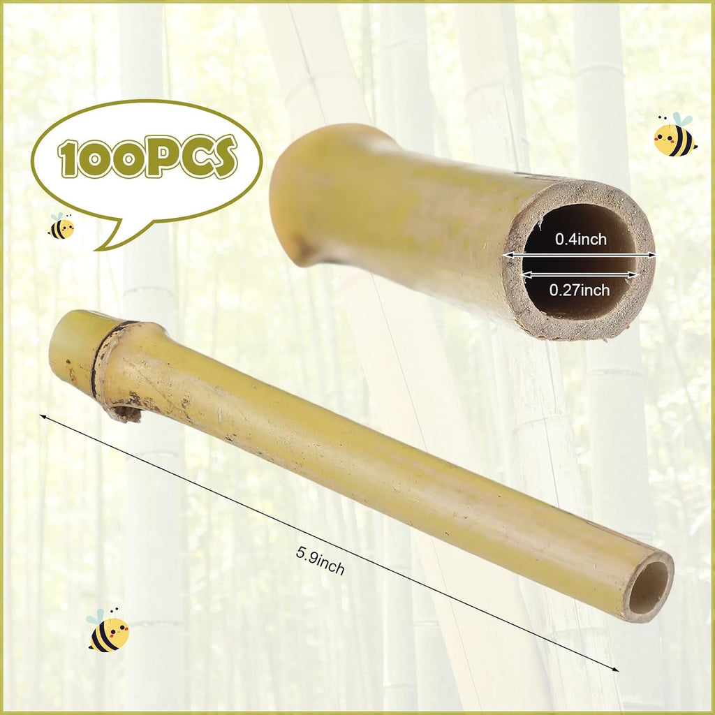 100 Pcs 5.9" Mason Bees Bamboo Tubes Natural Nest Mason Bees House 0.27"-0.4" Inner Diameter for Bee Hotels Solitary