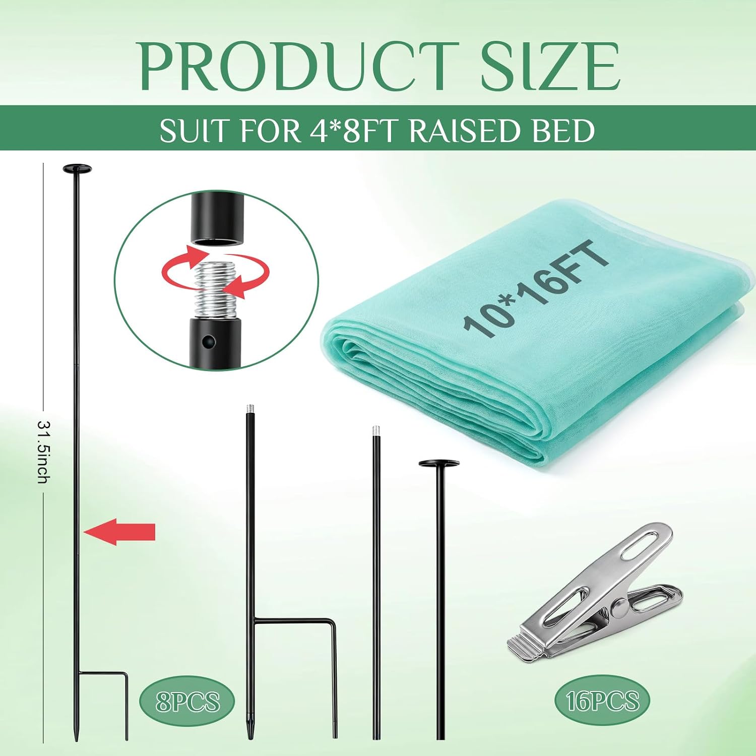 Metal Garden Netting Kit, 16.4 x 9.84 ft,Green