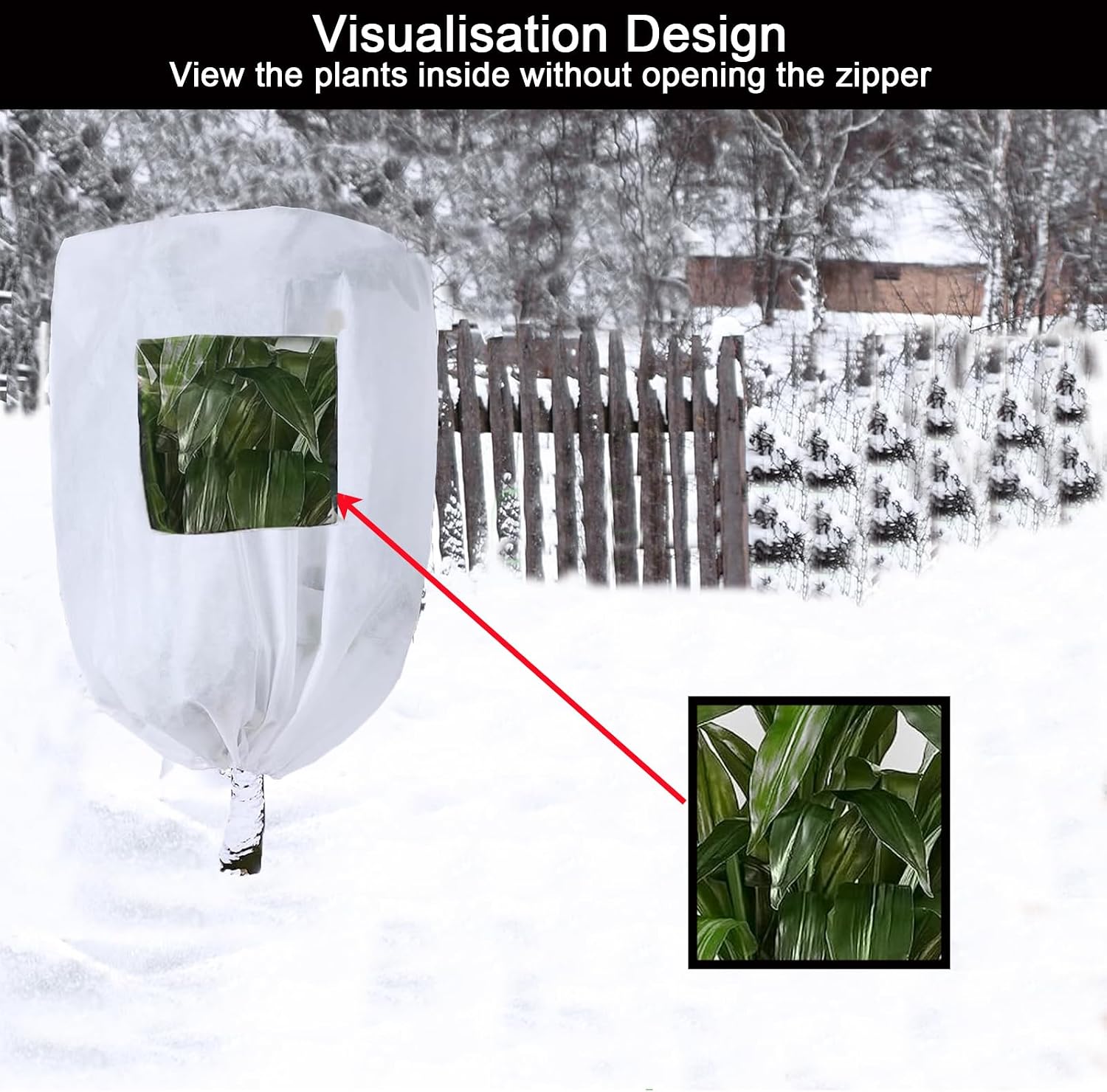 CMINGJ Plant Frost Protection Covers with Viewing Window, 39.37" x 39.37", 2.06oz/yd², Reusable Drawstring Tree Cover