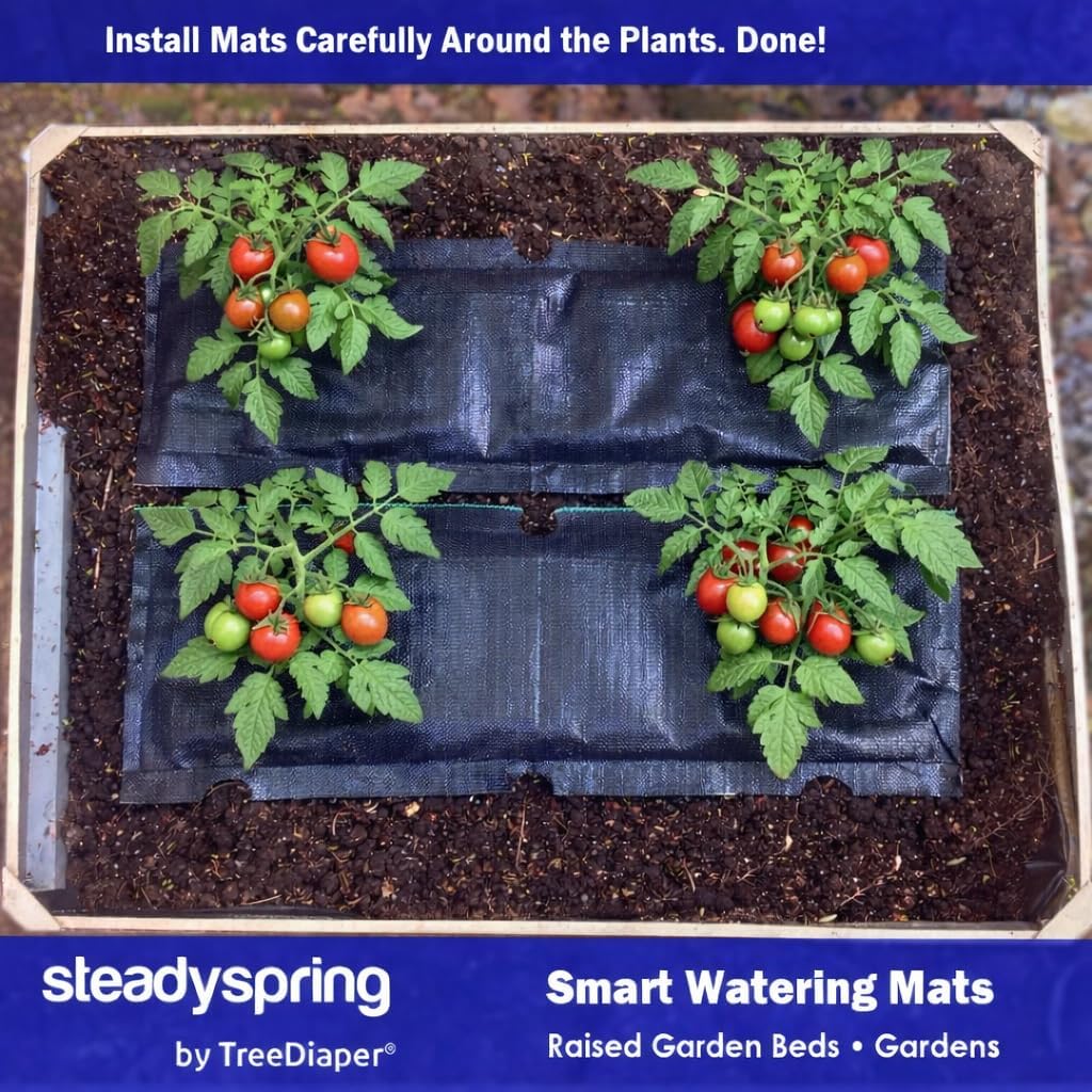 SteadySpring® Smart Watering Garden Mat for Raised Garden Beds 30-Day Irrigation Auto Refills with Rain for Gardens