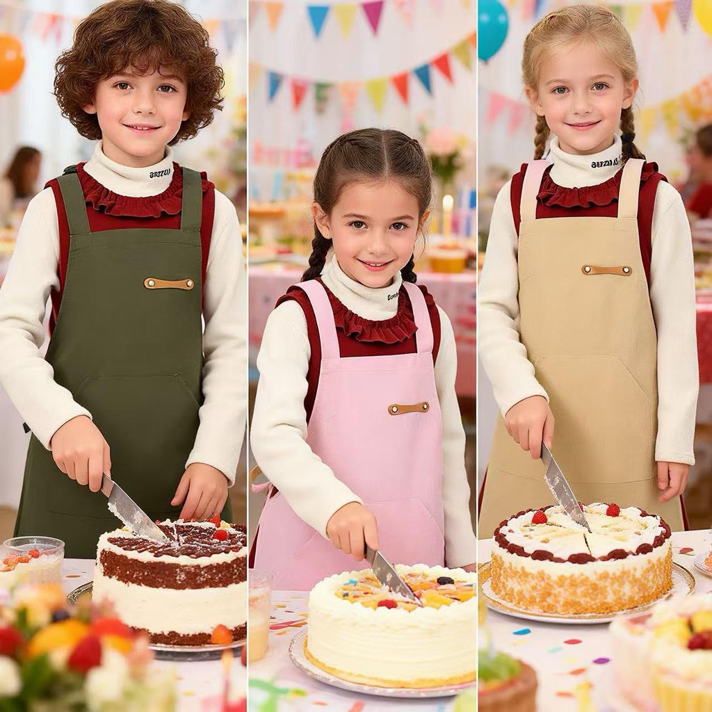 Adjustable Unisex Kids Apron Ages 5-11, Large Pocket, Waterproof Easy Clean, Ideal for Cooking Baking Gardening Art