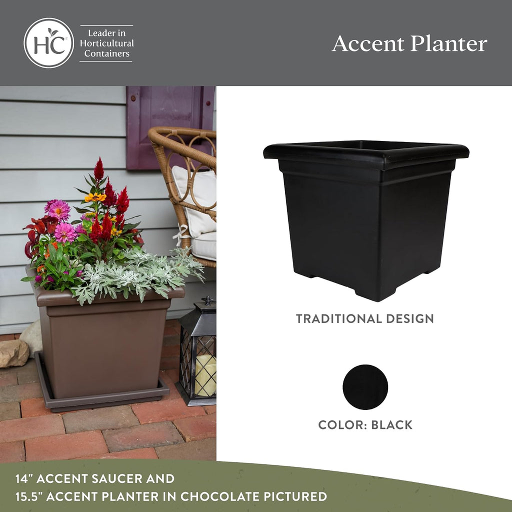 The HC Companies Accent Square Plant Pot w/Drainage - Classic Planters for Outdoor Plants & Indoor Plants - Lightweight