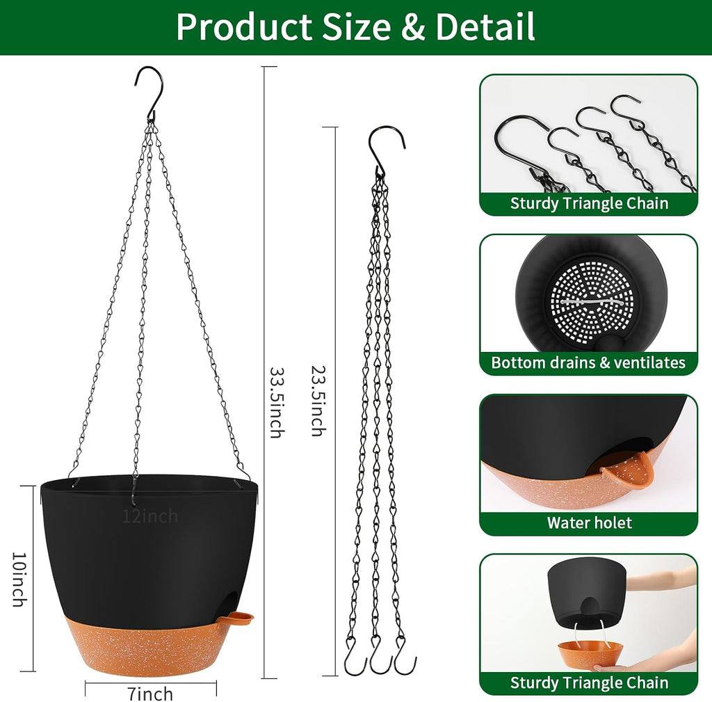 Large Hanging Planter, 12 inch Hanging planters for Indoor. Outdoor Plants, Self Watering Plant Pot, Plant Hanger