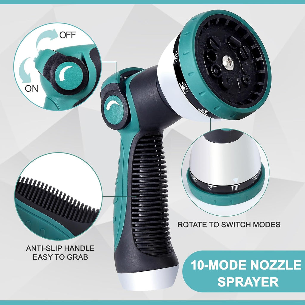 25FT Garden Hose, Stainless Steel Water Hose Flexible with a 10-Mode Nozzle Sprayer, No Kink, Lightweight, Puncture