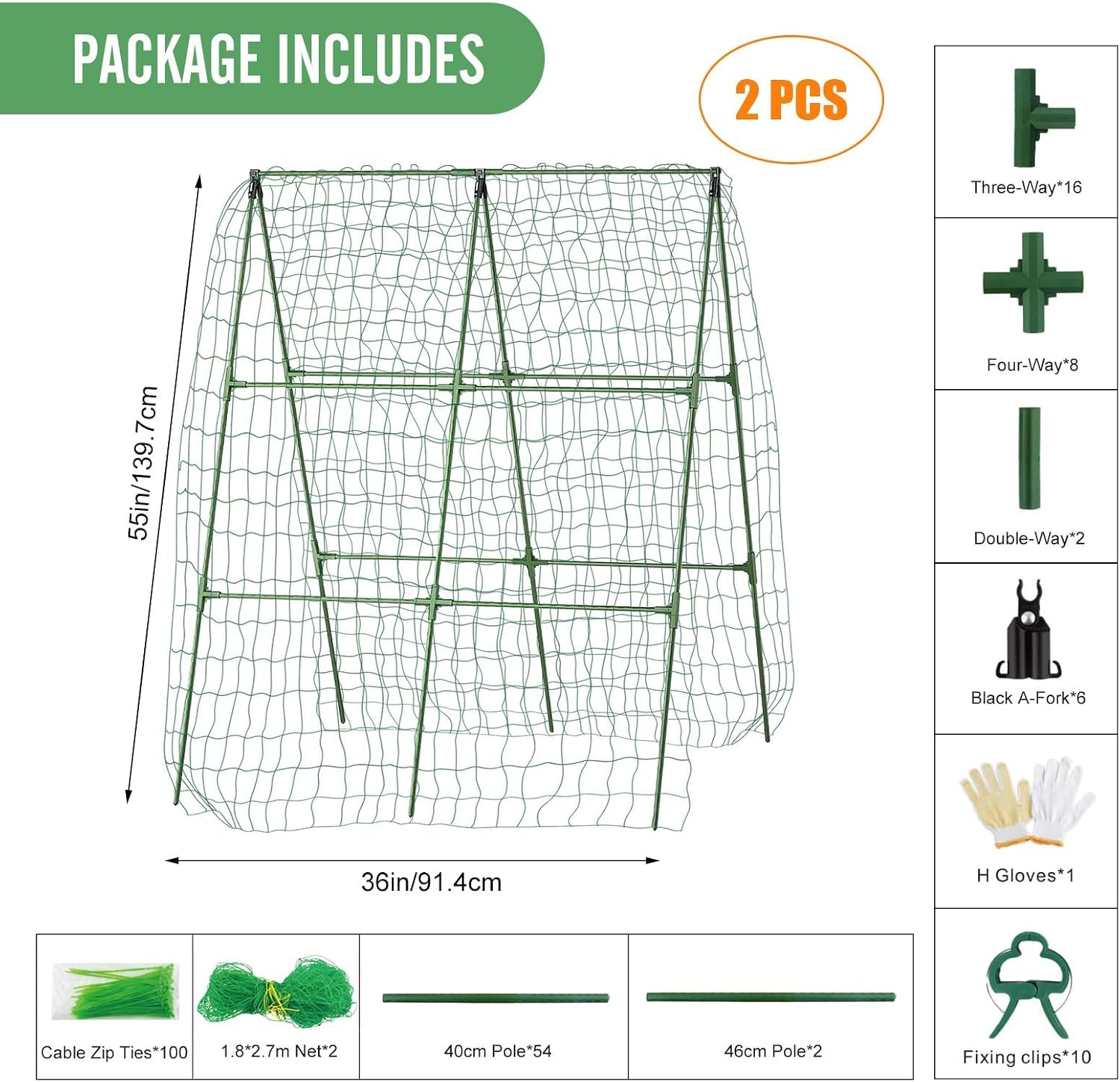 2PCS Cucumber Trellis for Climbing Plants Outdoor, Garden Trellis for Raised Bed Garden,Vegetable Grow Supports with