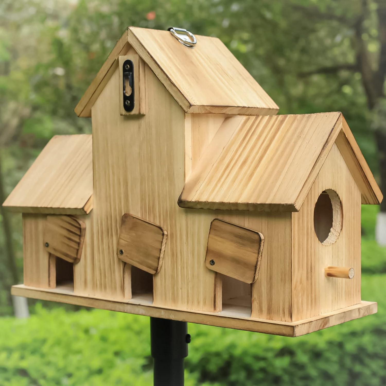 Bird Houses for Outside 3 Hole Bird House Room for 3 Bird Families Outdoor Bluebird Finch Cardinals Wooden Hanging