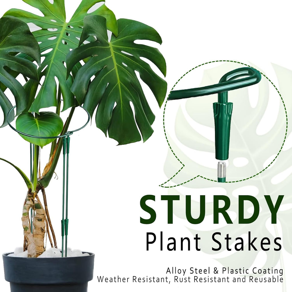 6 Pack Threaded Lock Metal Plant Support Stakes - 25" H Tall Peony Cage, Reusable Detachable Garden Ring for