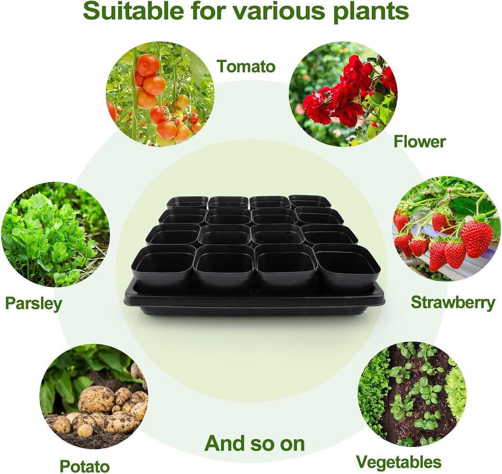 80Pcs 2.5inch Square Nursery Pots with 5Pcs Seed Starting Trays, Seed Starter Tray Kit, Seeds Starting Germination
