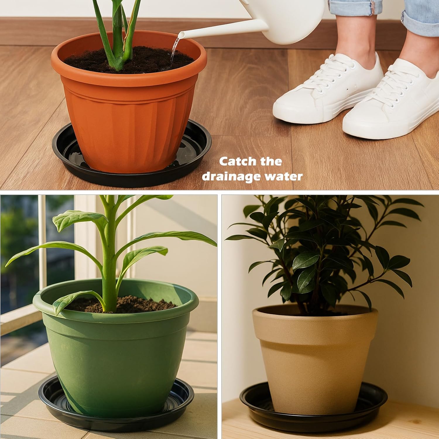 30 Packs 10/12/14 Inches Large Plant Saucers for Indoor Outdoor Use Heavy Duty Plastic Plant Plate Dish for Planter