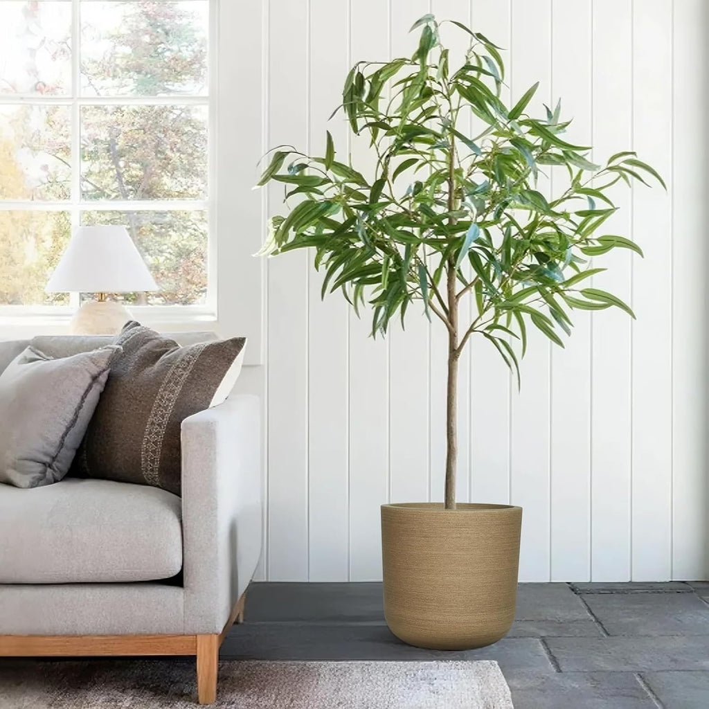 11" H Plant Pot, Resin Wood Texture with Drain Hole + Removable Stopper | UV-Resistant, Weatherproof, for Indoor