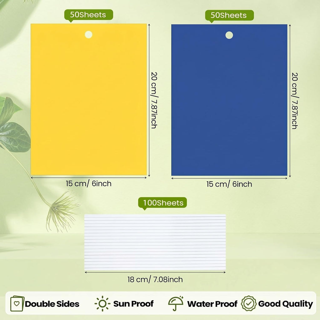 Qualirey 100 Pcs Yellow,Blue,Green Sticky Traps 6x8in for Gnats Indoor | Dual-sided for Fungus Gnats Fruit Flies