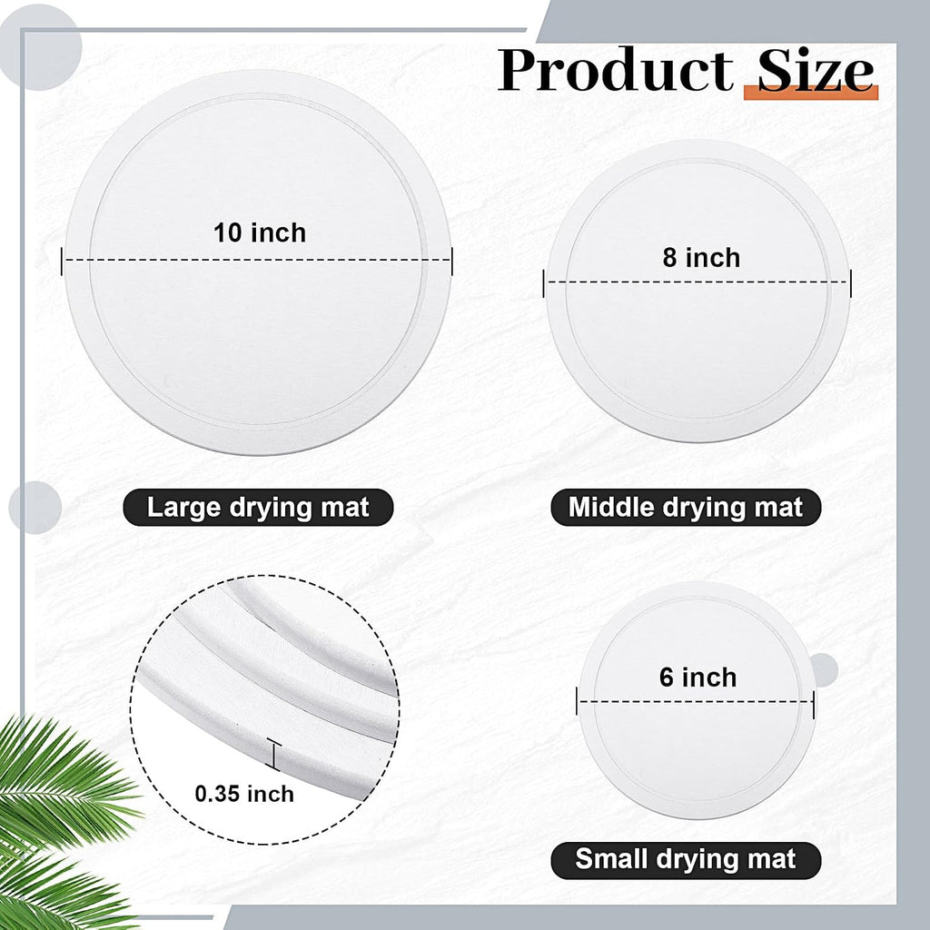 Drydiet 3 Pack Diatomaceous Earth Plant Saucer Set 6/8/10 Inch Quick Dry Absorbent Plants Tray Absorbing Plant Tray for