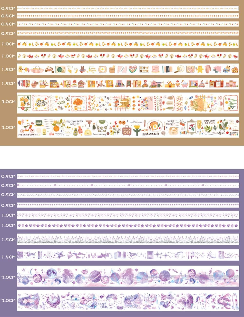 ZDOLAKIDS 100 Rolls Kawaii Washi Paper Masking Tape Set Marine Life Planet Cloud Green Plant Floral Food Drink Stickers