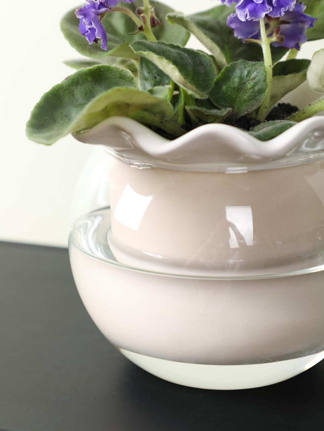 Fayoula 6 Inch African Violet Pots Maintenance, Glass Self-Watering Planter for Indoor Plants - Ideal Flower Pot for