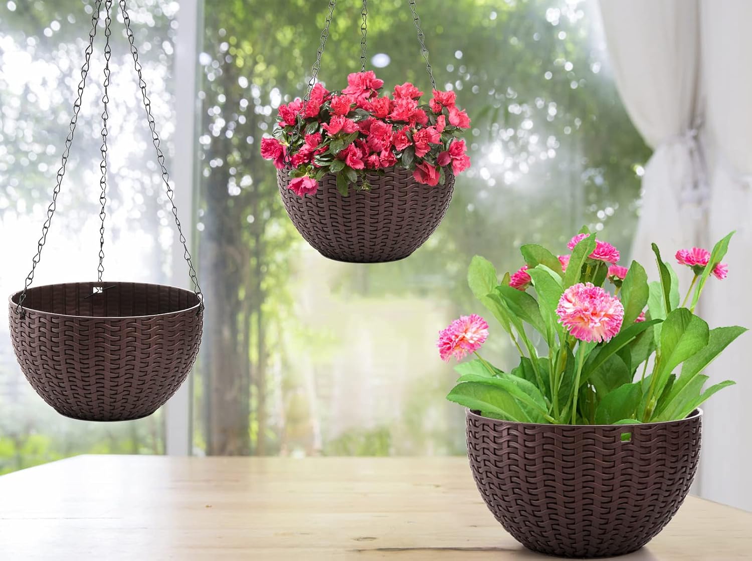 Foraineam 4 Pack 8.2 inch Self-Watering Hanging Planters, Garden Flower Plant Pot Container, Hanging Basket Planter