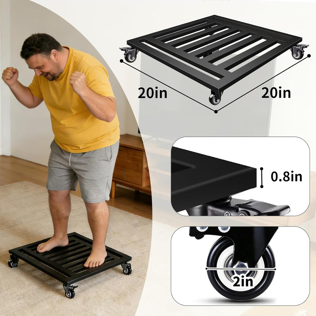Plant Caddy with Wheels, 20'' Heavy Duty Large Metal Rolling Plant Stand | Square Plant Dolly with Lockable Caster
