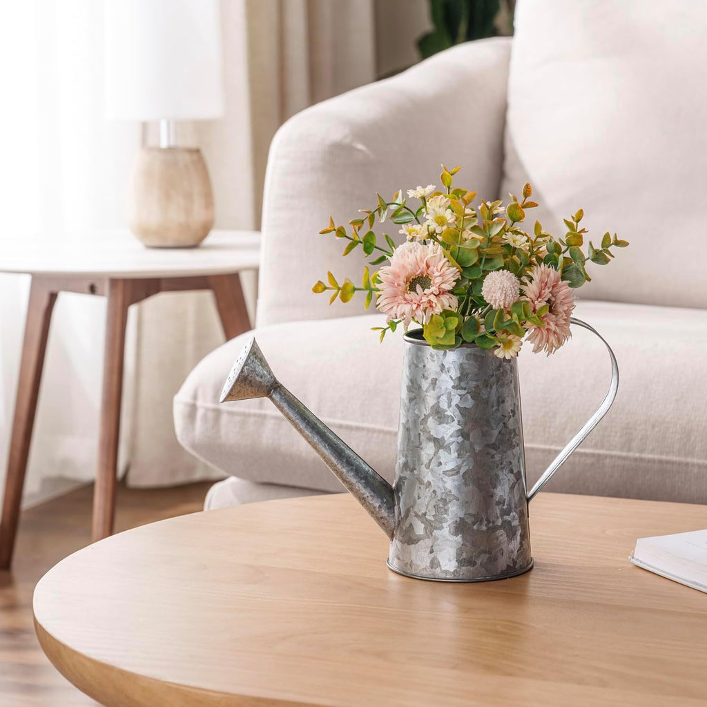 MyGift Vintage Galvanized Metal Watering Can Vases for Flowers, Set of 2 | Handcrafted in India, these vintage vases
