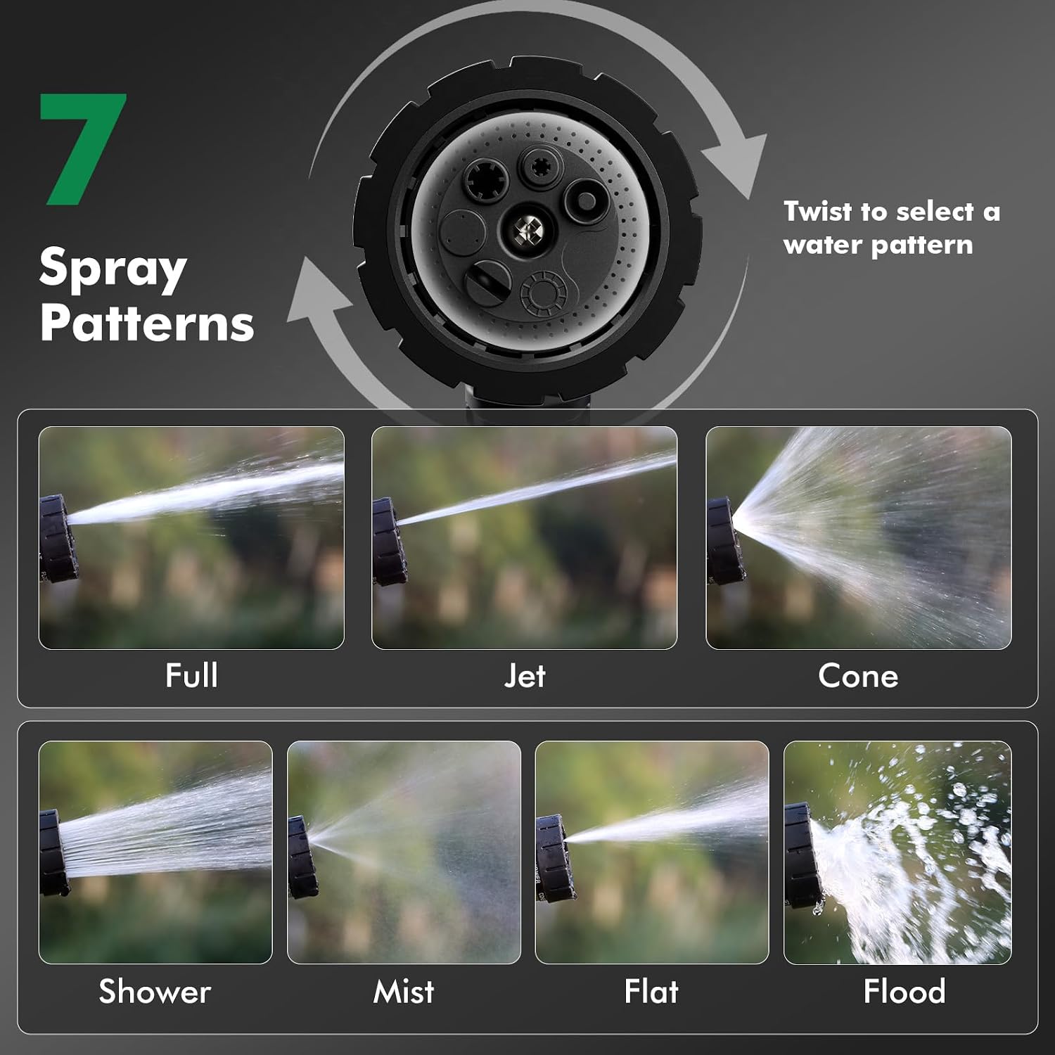 RESTMO Heavy Duty Hose Nozzle, Metal Garden Water Hose Sprayer | 7 Watering Patterns, Thumb Control, On Off Valve, Leak