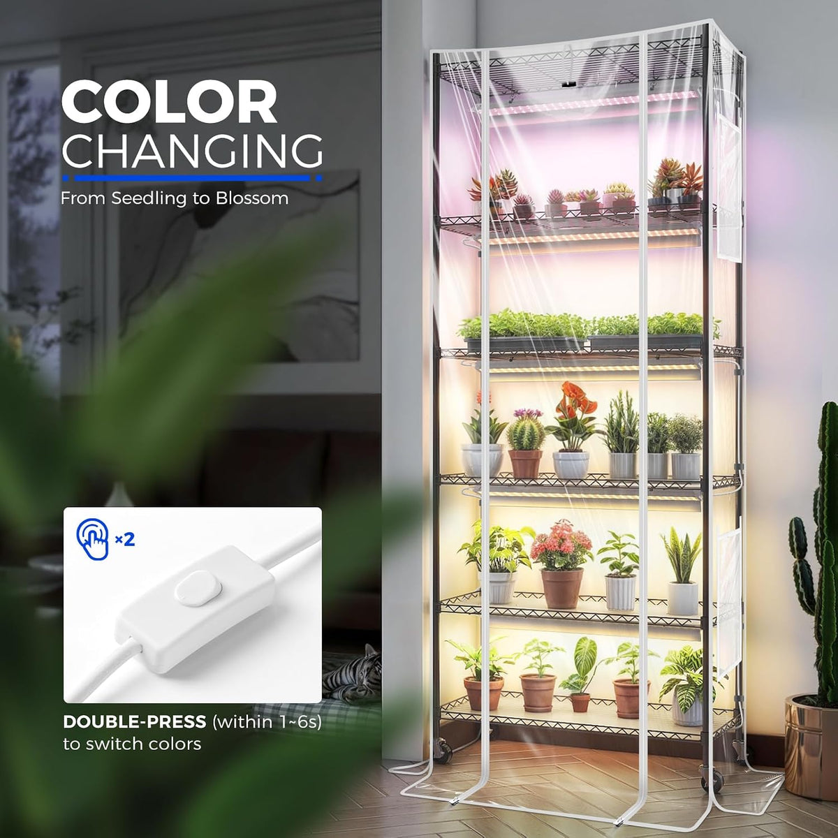 Barrina CX2Z Indoor Greenhouse with Grow Light, 6-Tier 150W, 29.5x13.8x71IN | 5PCS 2FT Full Spectrum Plant Lights, 3