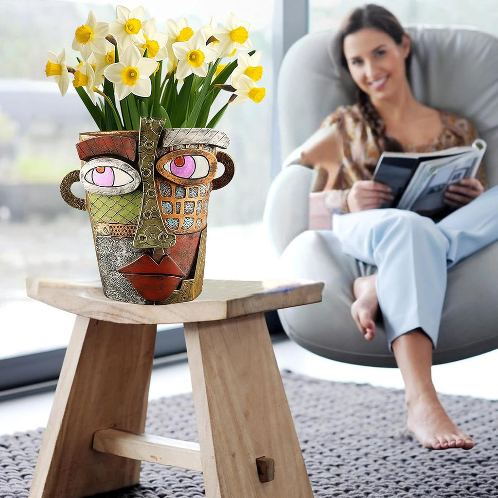 Brutalist Abstract Face Planter, Unique Head Flower Pot Home Garden Decor | Resin Material; for Indoor & Outdoor