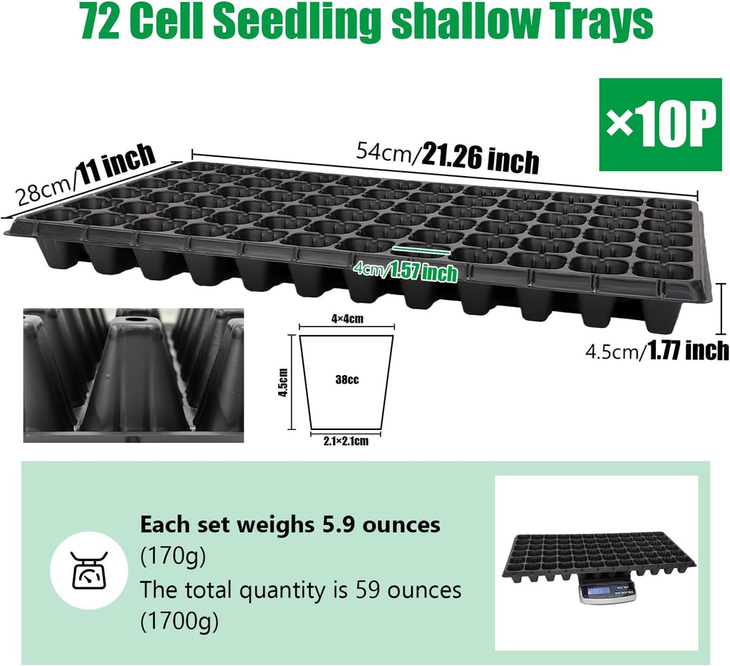 RooTrimmer 72 Cell Seed Trays, Thick Durable 72 Cell Plug Tray Seedling Plastic Nursery Tray for 1020 Flat Germination