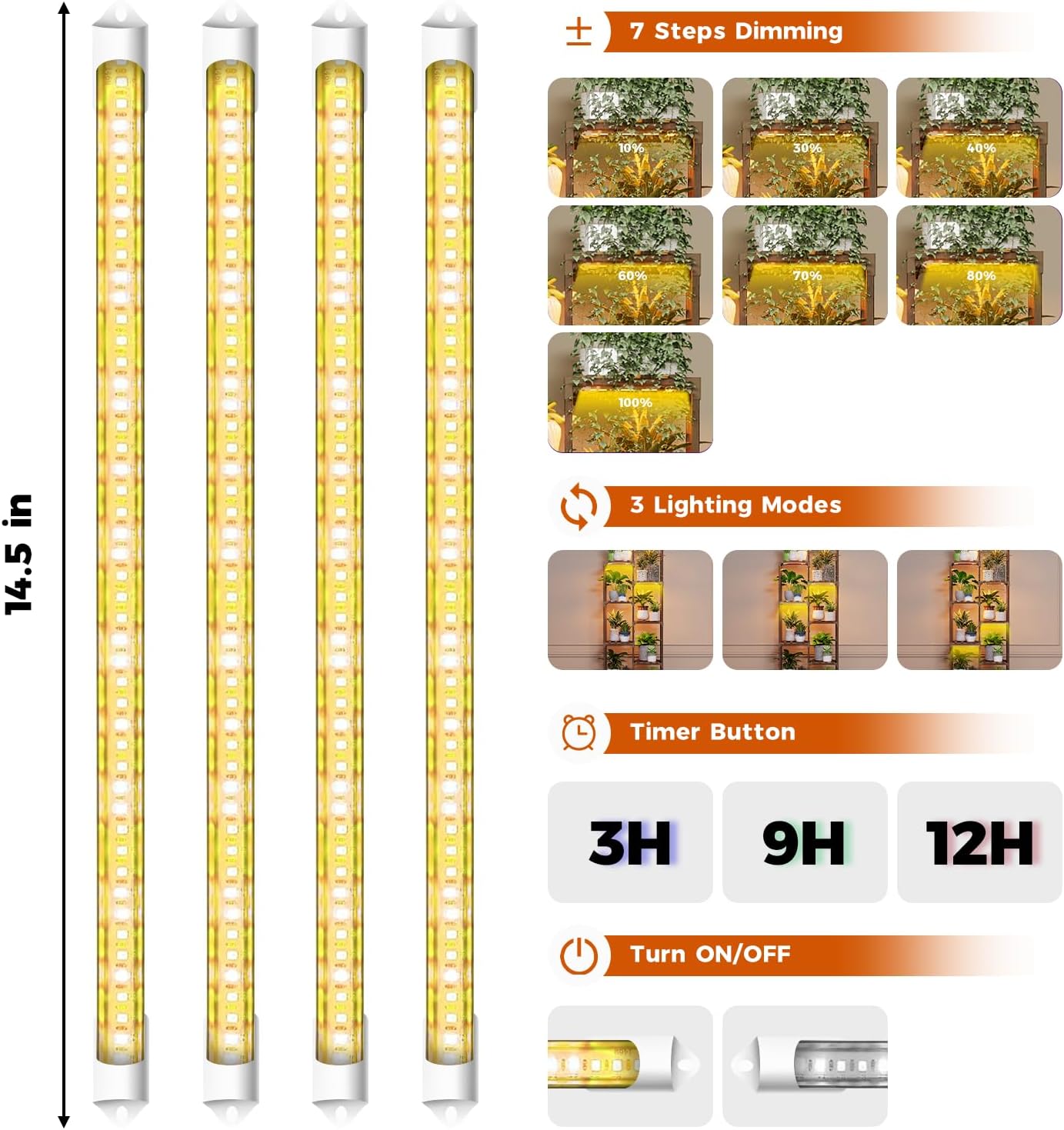 Bamworld Tall Plant Stand with Grow Lights Large Indoor Plant Shelf | for Multiple Plants Pots Wood Flower Stand Flower