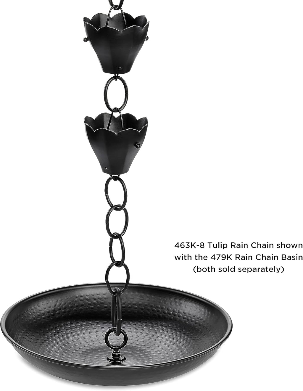 13 Cup Tulip Black Aluminum 8.5 ft. Rain Chain with Gutter Installation Clip by Good Directions