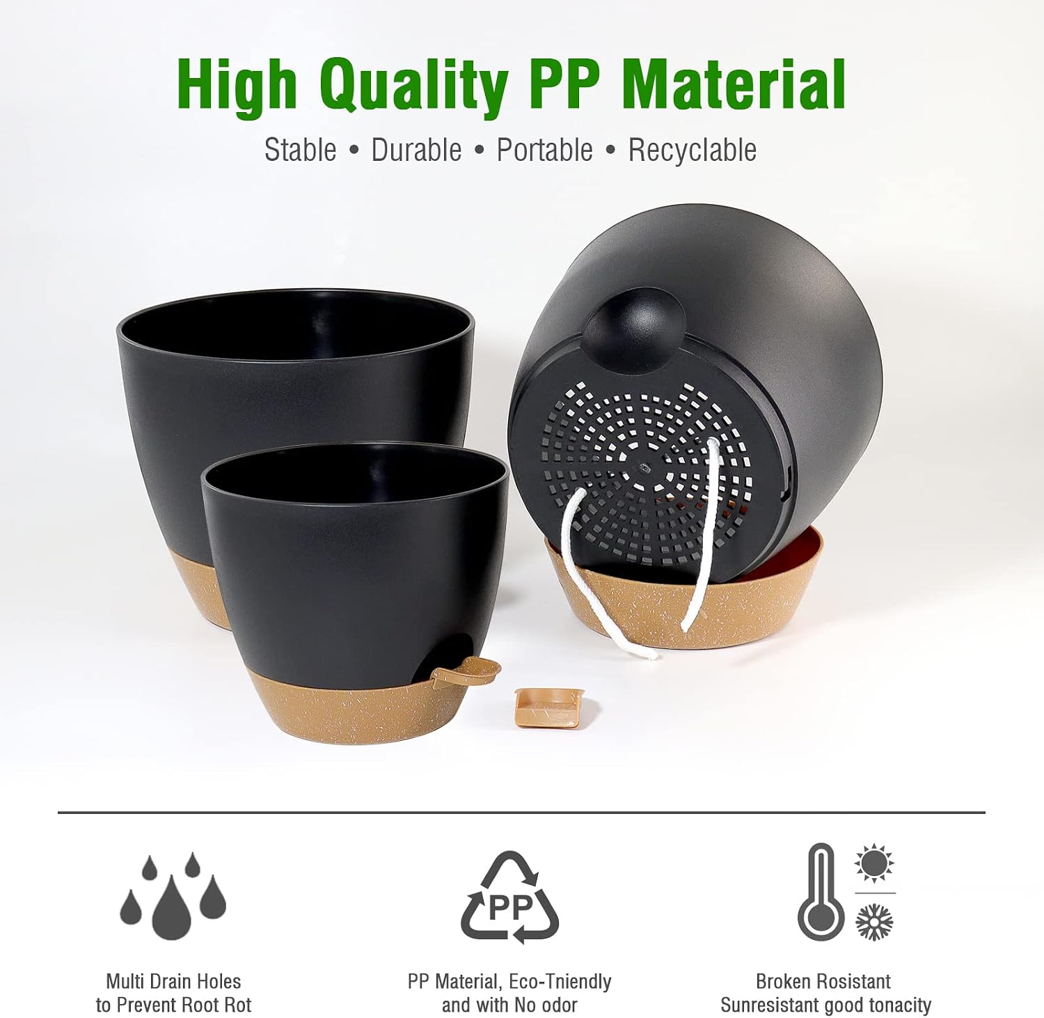 UOUZ Large Self Watering Pots, 12/10/9 Plastic Planters with High Drainage Holes and Deep Reservoir for Indoor Outdoor