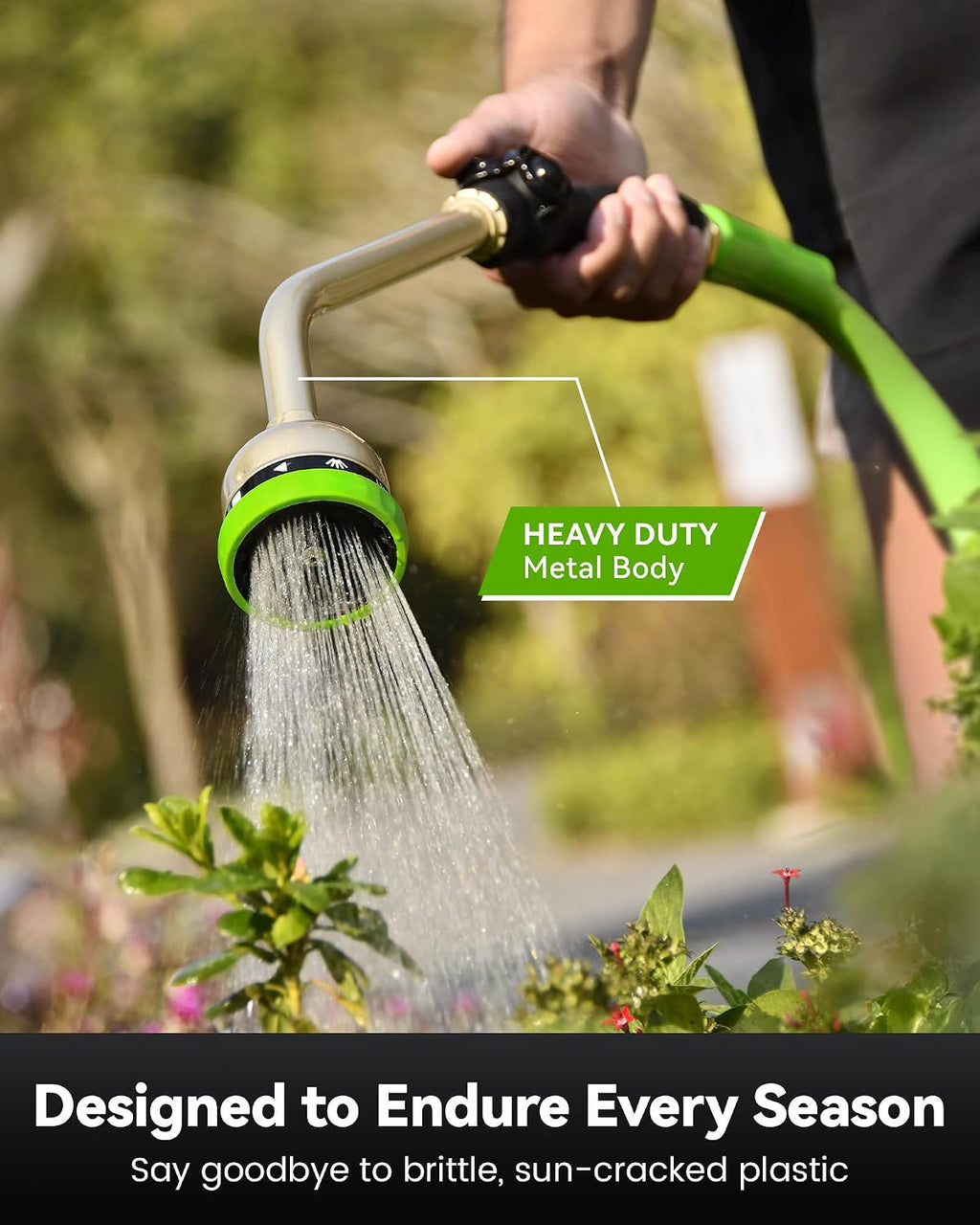 RAINPOINT Watering Wand For Garden Hose, 16 Inch Metal Hose Nozzle Wand with 9 Spray Patterns, Long Hose Sprayer For