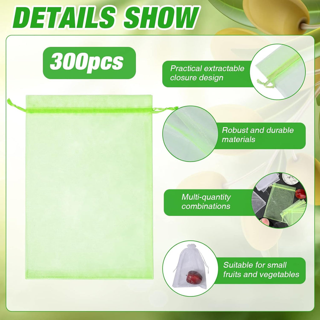 Woanger 300 Pcs Fruit Protection Bags 6 x 8'' Fruit Bags for Fruits Trees Green Netting Fruits Cover Bag with