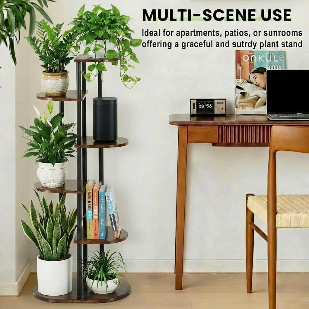 Tiered Plant Stand Indoor, Tall 6 Tier 7 Potted Wooden Plant Shelf for Multiple Flower Plants, Multi Corner Metal Plant