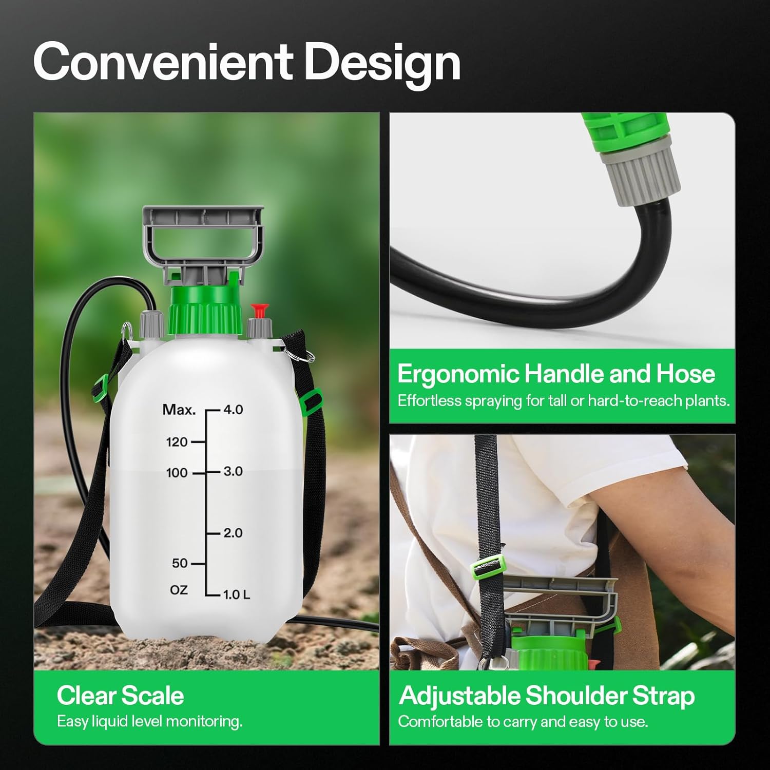 VIVOSUN 1 Gal/4L Pump Sprayer, Garden Water Sprayer | for Plants, Weeds & Lawn Care, with 3 Nozzles, 50'' Long Hose &