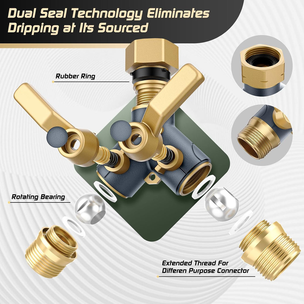 Hose Splitter 2 Way Heavy Duty, Garden Hose Splitter- Full Metal Body Y Type with Dual Shut Off Valves, 3/4" Standard