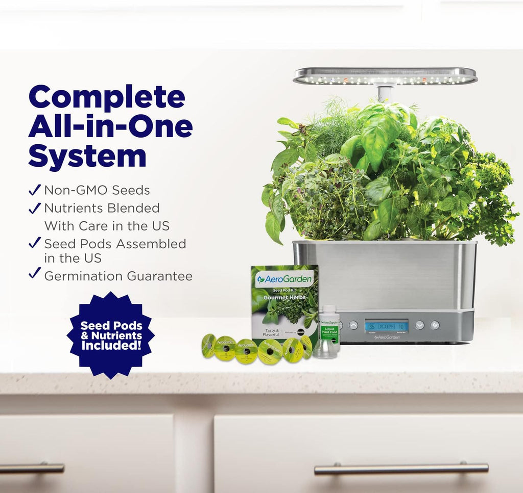 AeroGarden Harvest Elite, Stainless Steel | Indoor Garden with LED Grow Light