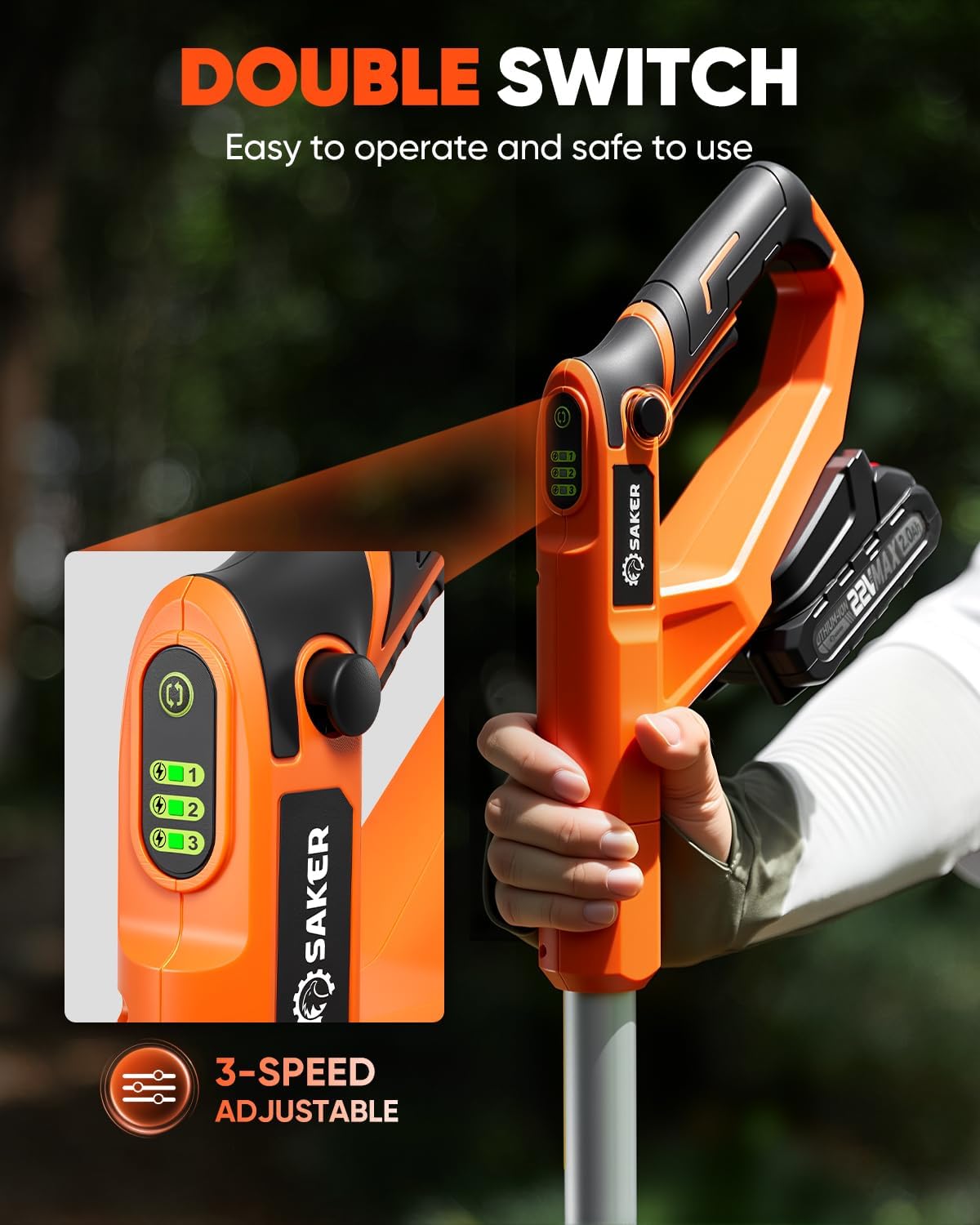 Saker 22V Cordless Garden Tiller for Gardening with Adjustable Speed | 3 Adjustable Speed,360RPM,9-Inch Tilling Width