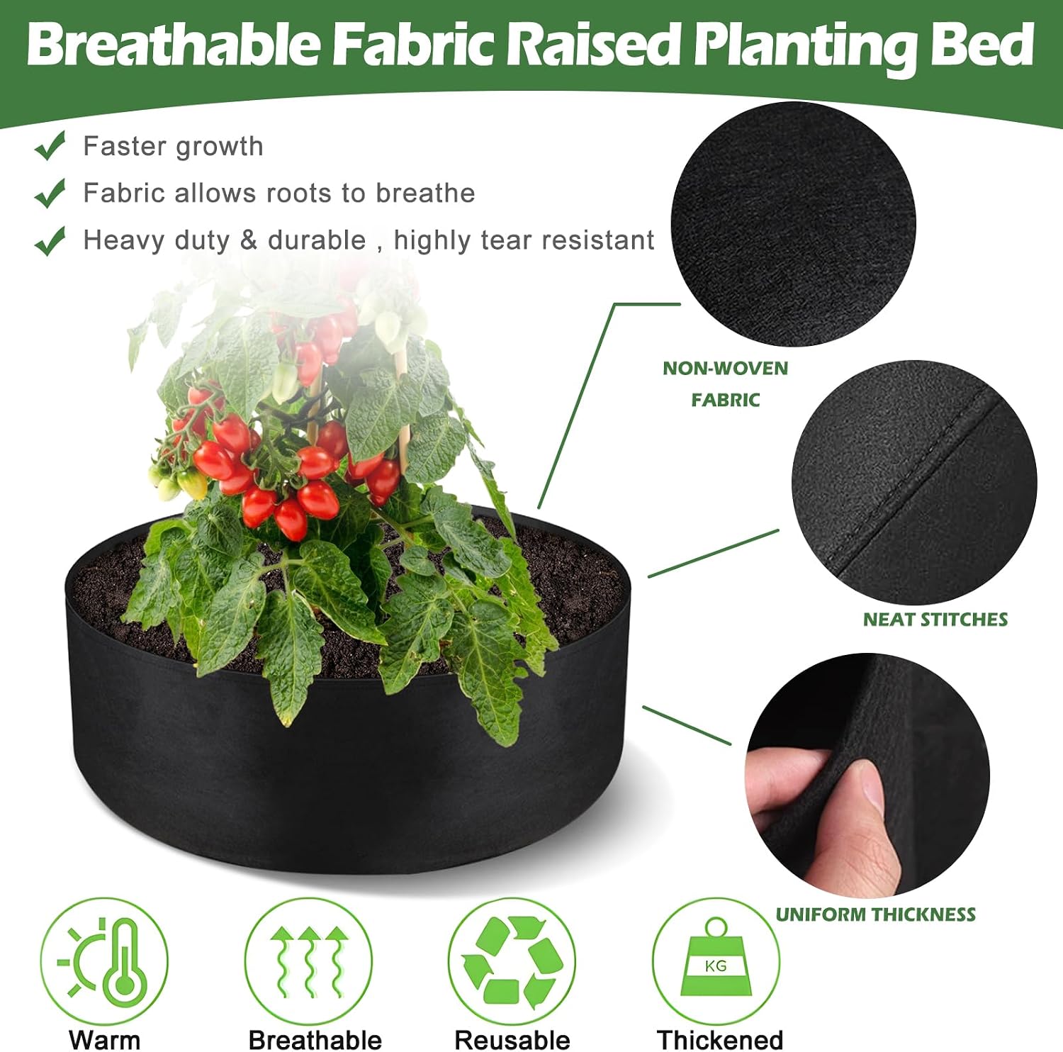 LBTING 2Pcs 50 Gallon Plant Grow Bags, Fabric Raised Planting Bed Heavy Duty Non-Woven Fabric Planter Pots for Garden