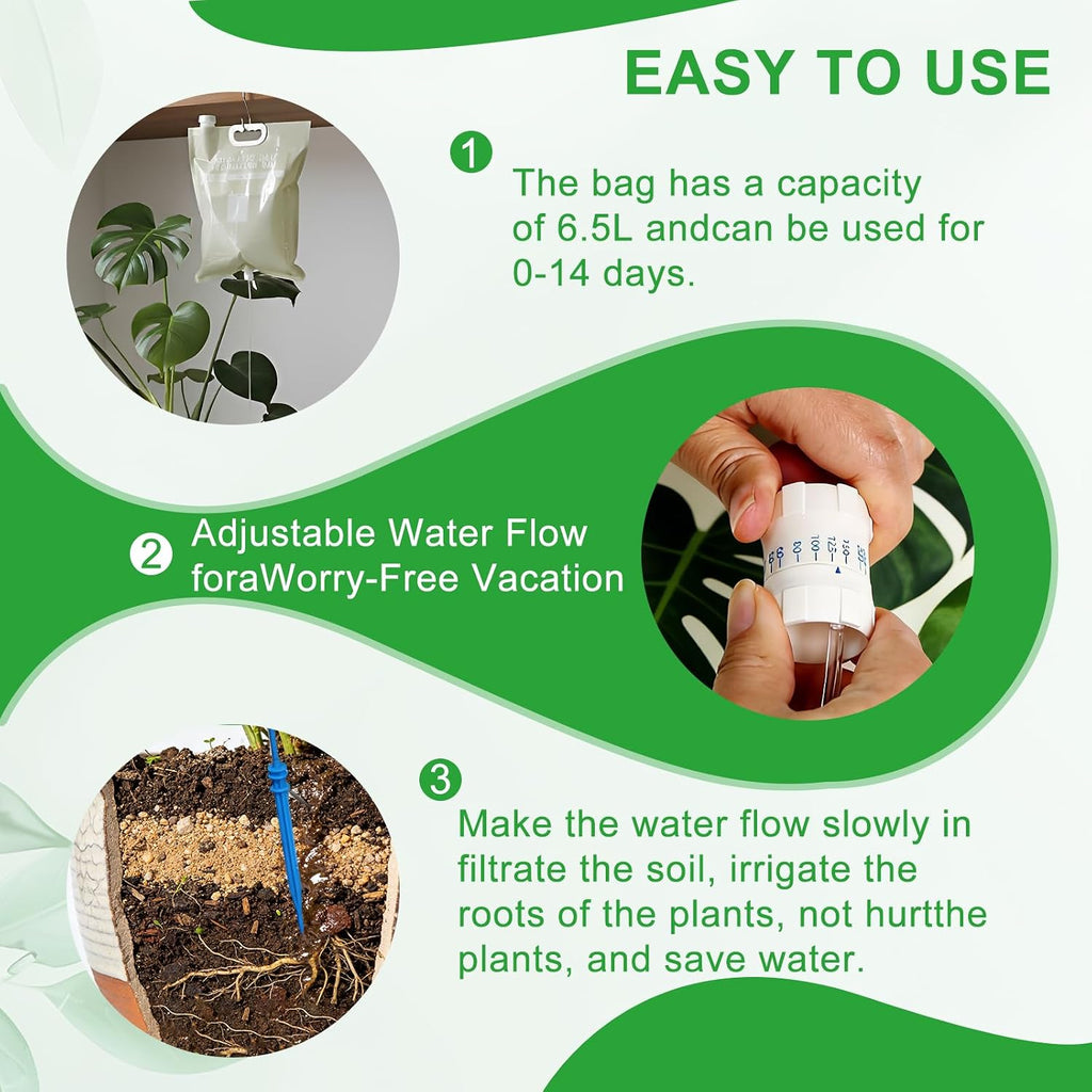 3 Pcs Plant Self Watering Device,6.5L Automatic Vacation Plant Waterer Bag | self watering system w/2 Adjustable