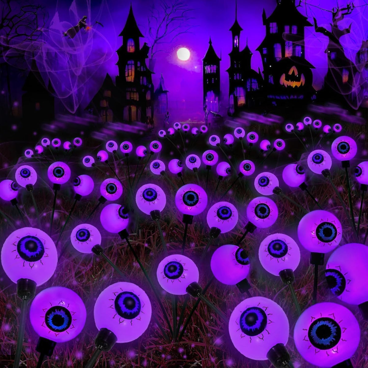 Solar Halloween Decorations Outdoor 6 Pack 36 LED Purple Eyeball Lights