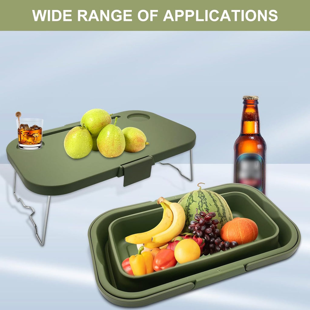 Foldable Picnic Basket Car Trunk Organiser Green | Large Capacity Camping Folding Basket with Table Can be used as Ice