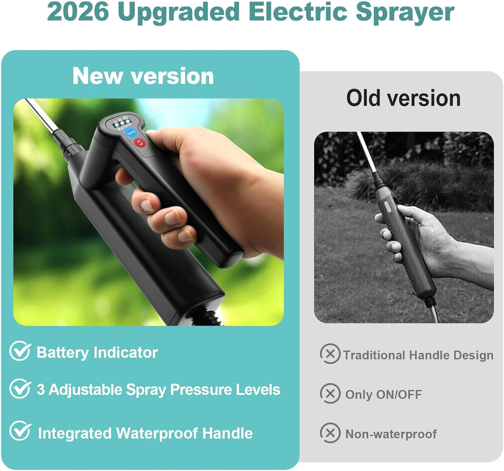 1.35 Gallon Battery Powered Sprayer, Electric Garden Sprayer with 3 Adjustable Pressures, Battery Indicator, Telescopic