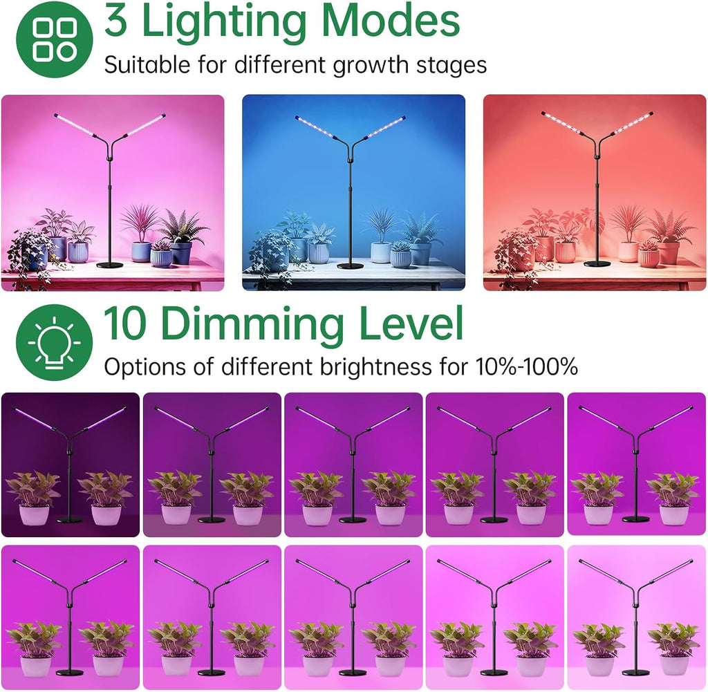 Full Spectrum Grow Light for Indoor Plants for Desk, Seedlings | Metal stand, height adjustable, remote control & wired