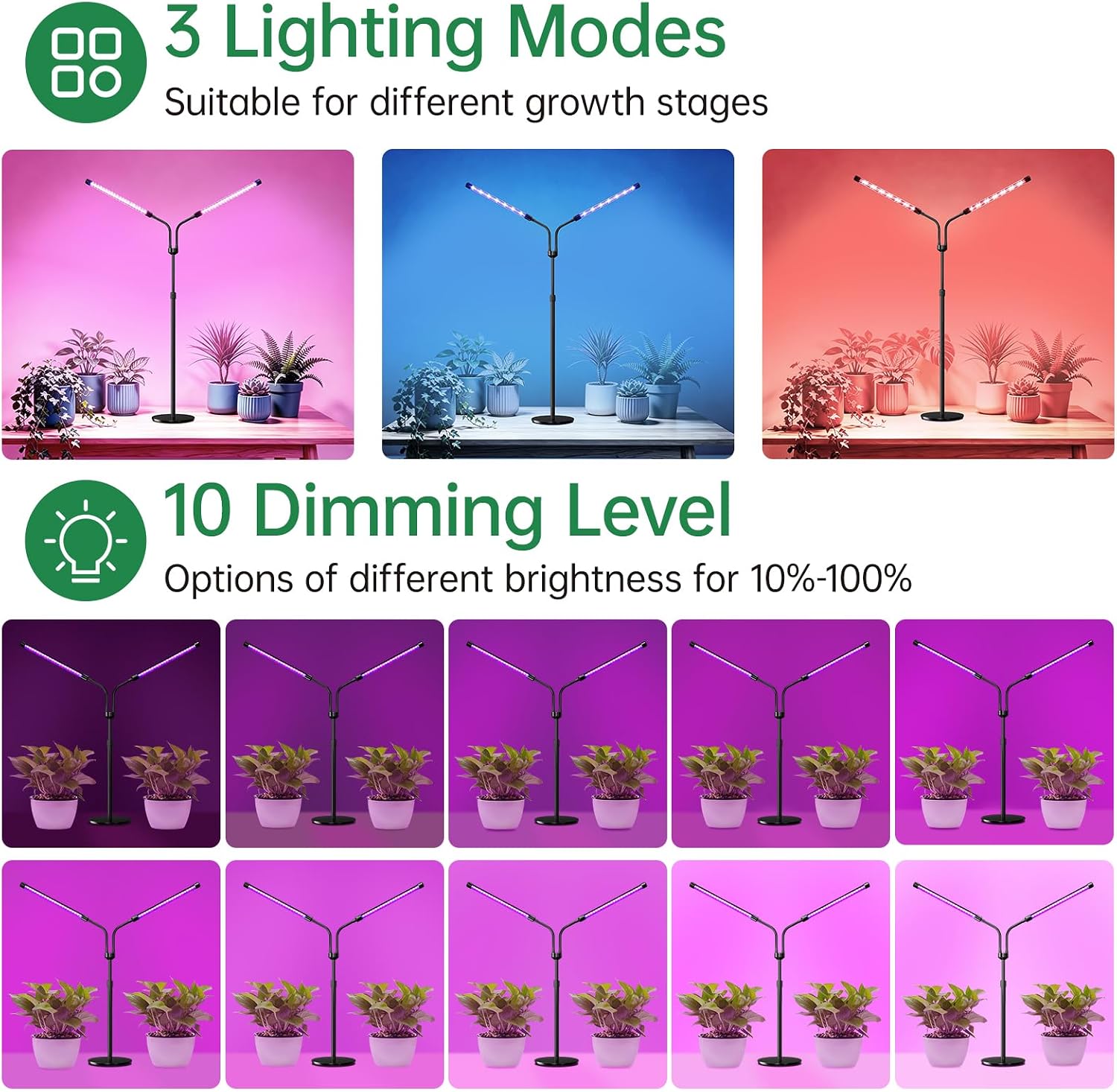 Full Spectrum Grow Light for Indoor Plants for Desk, Seedlings | Metal stand, height adjustable, remote control & wired