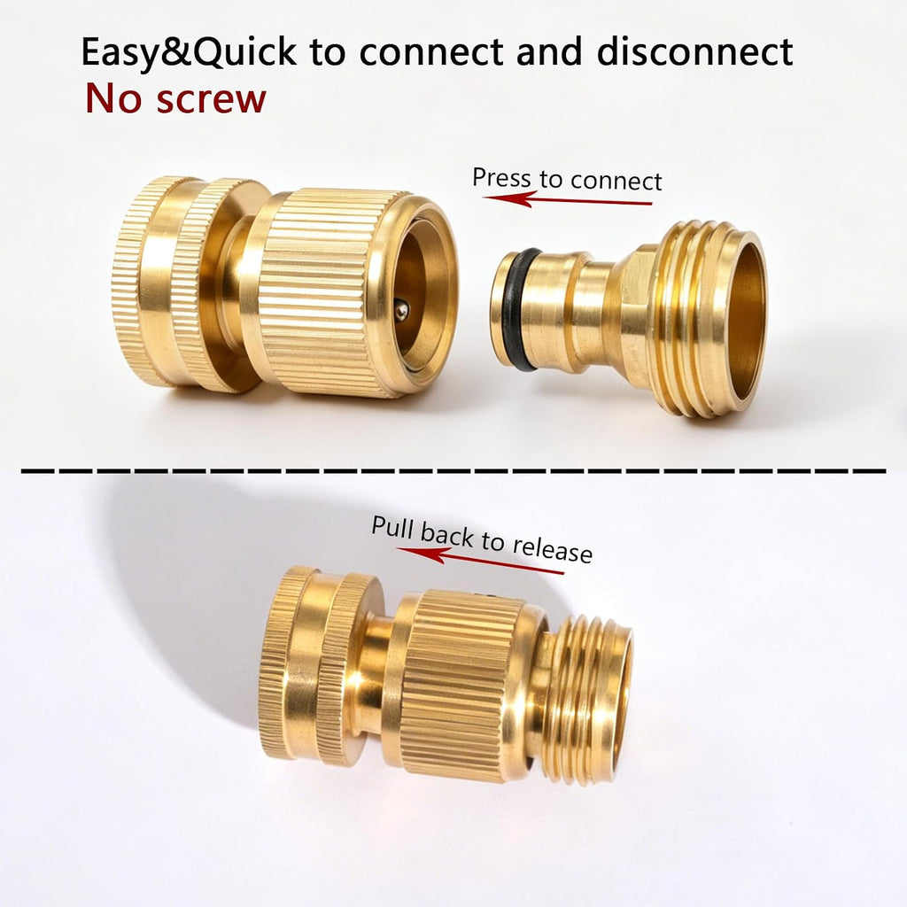 Garden Hose Quick Connect Solid Brass Quick Connector Garden Hose Fitting Water Hose Connectors 3/4 inch GHT