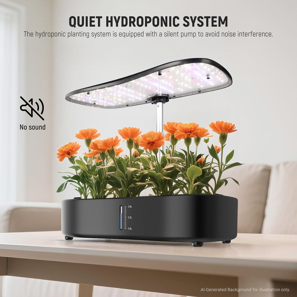 NEEWER Basics Hydroponics Growing System Kit with LED Plant Light/3 Growing Modes/12 Pods/Timer/LCD/Smart Quiet Pump