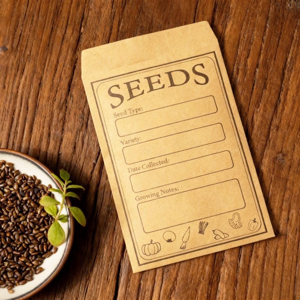 Seed Storage Organizer Binder – Holds 100 Seed Packets, Seed Packet Organizer Book w/Side Loading Sleeves, 4 Kraft