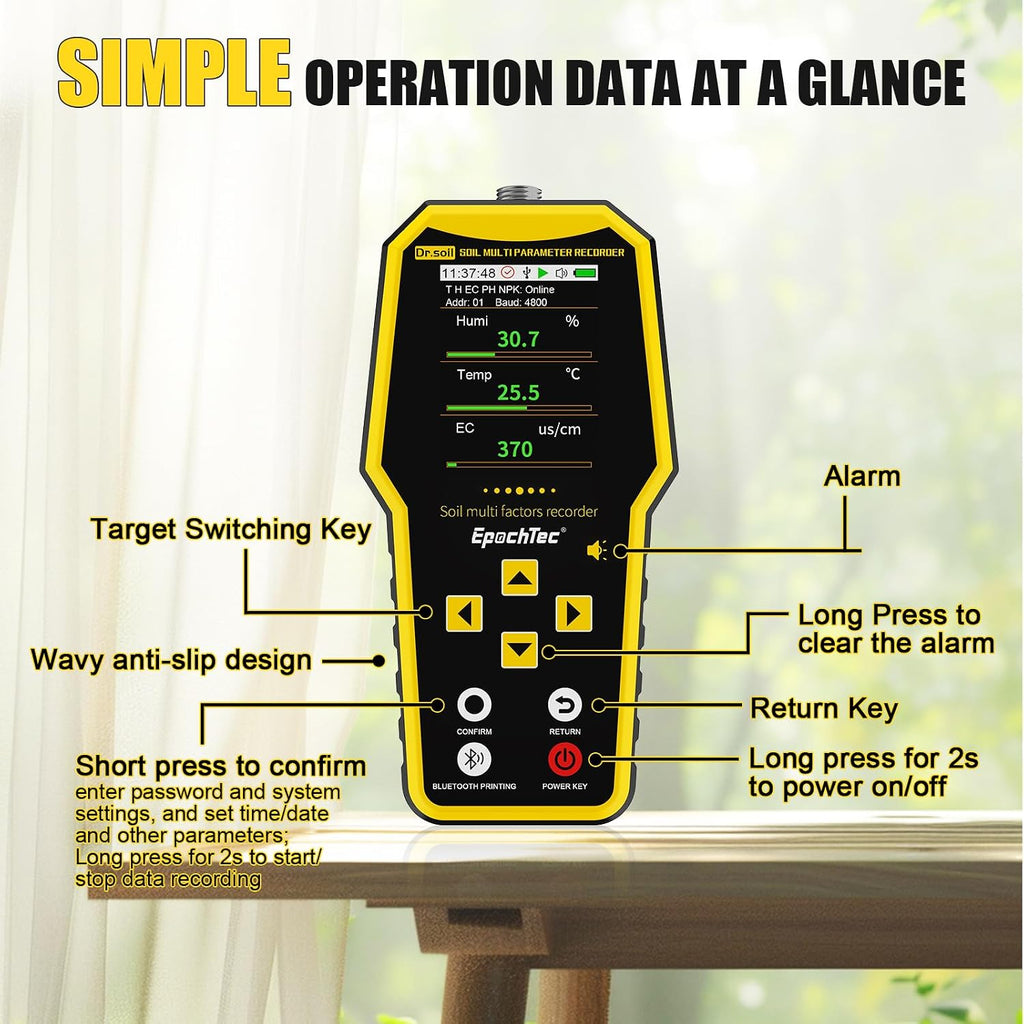 7 in 1 Soil Tester, Digital NPK Tester, Soil Test Kit ±1% High Precision | with Soil PH Meter/Moisture/Temperature/EC