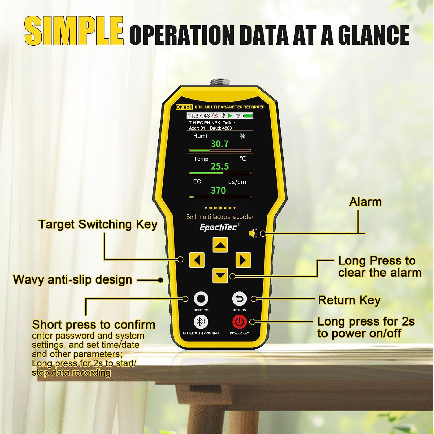 7 in 1 Soil Tester, Digital NPK Tester, Soil Test Kit ±1% High Precision | with Soil PH Meter/Moisture/Temperature/EC