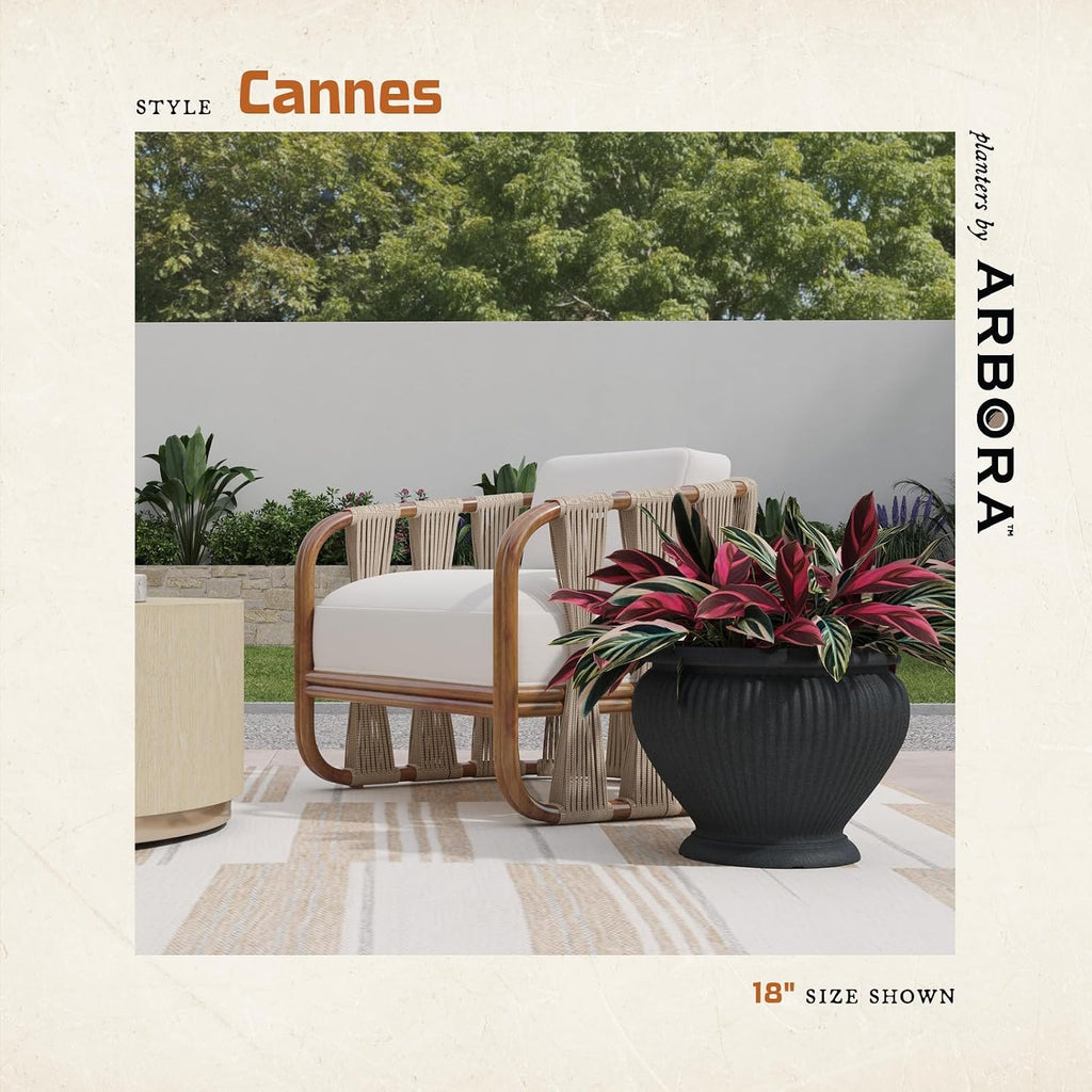 ARBORA 18" Cannes Urn Planter - Lightweight Polyresin Decorative Plant Pot | Lightweight with Stone-Like Look, UV +