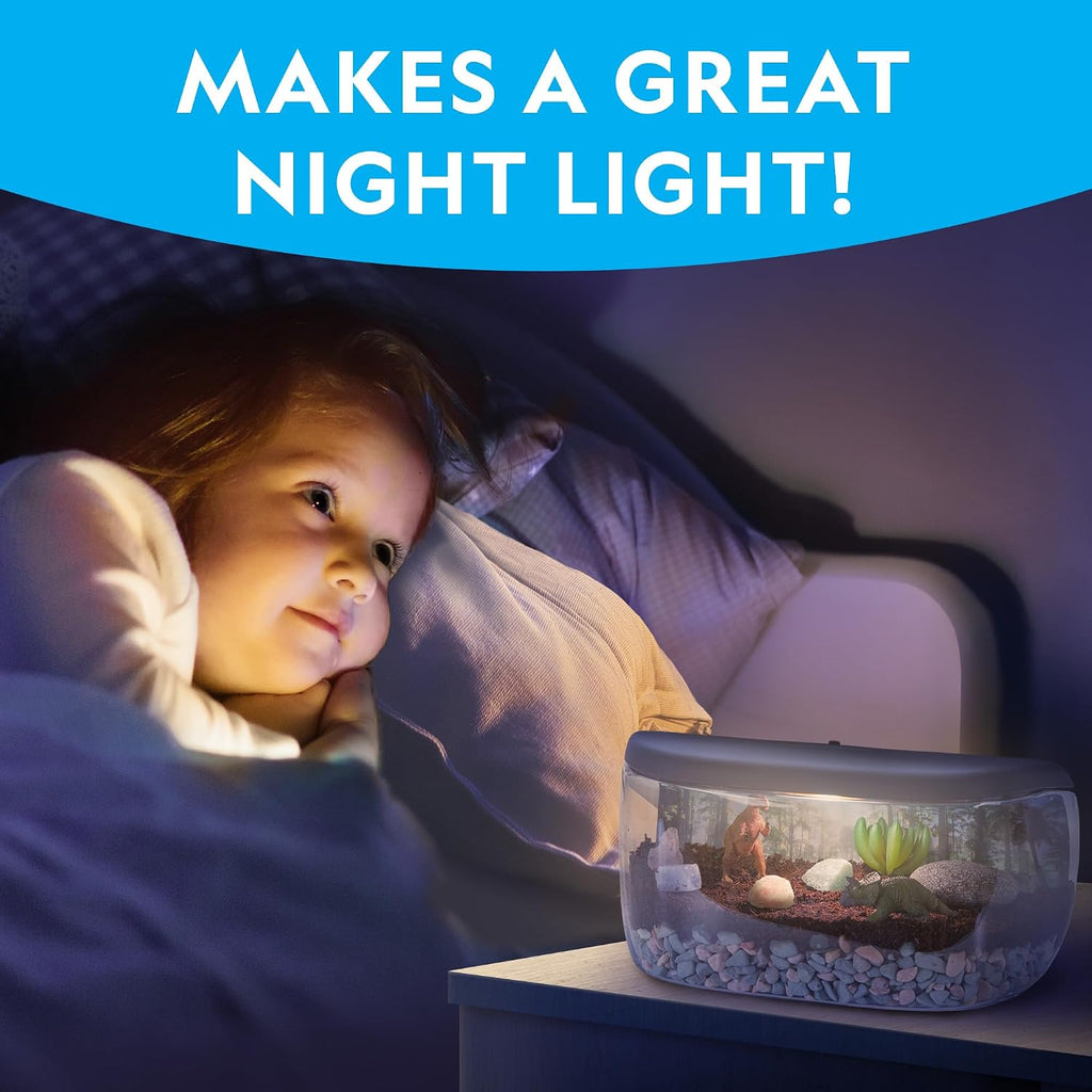 National Geographic Light-Up Dinosaur Terrarium Kit for Kids Ages 6+ | Real Plants and Gemstones, Night Light, Dino
